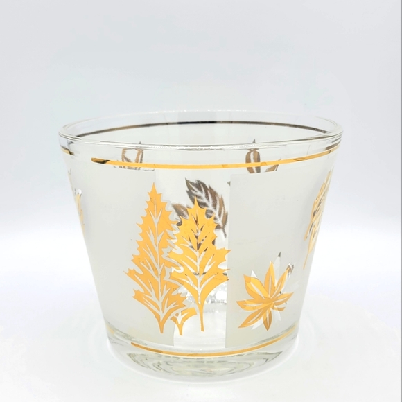 Libbey Starlight Golden Foliage Ice Bucket Metal Carrier Mid-Century Modern Vtg - Picture 12 of 16